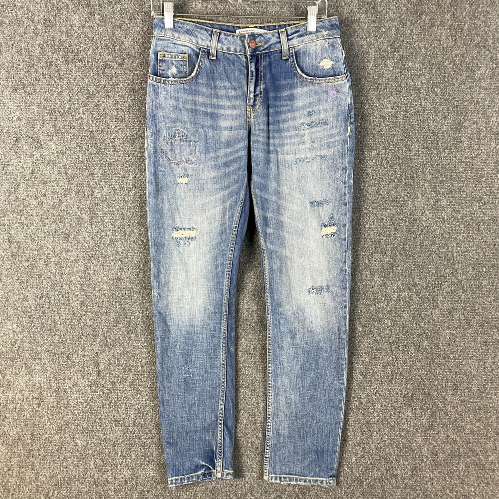 Zara Vintage Denim Jeans Women's Size 2 Ripped Blue Mid Rise (28x29)